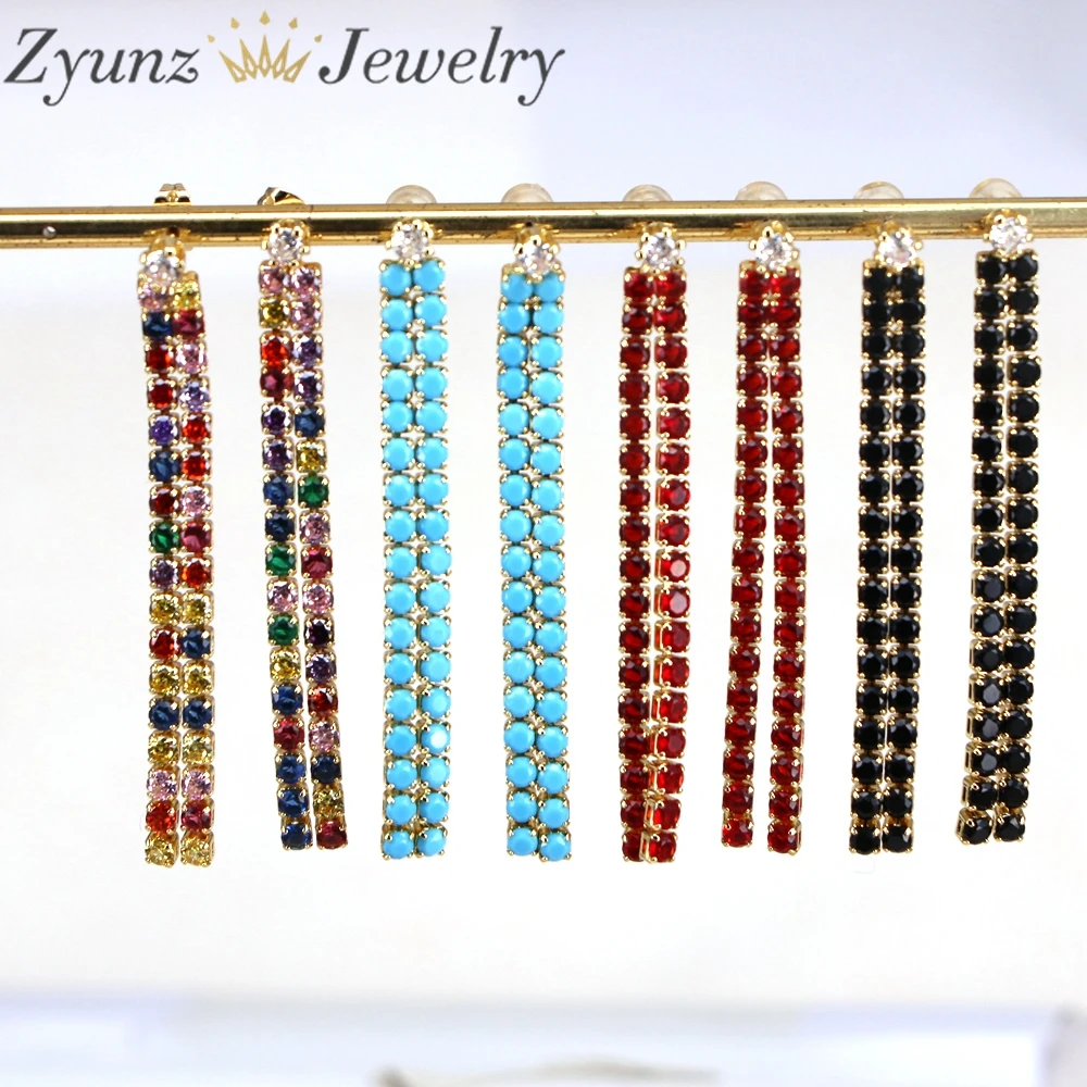 

6 Pairs, Gold Color Crystal Zircon Tennis Chain Tassel Earrings For Women Shiny Charming Stud Earrings Wedding Party Jewelry