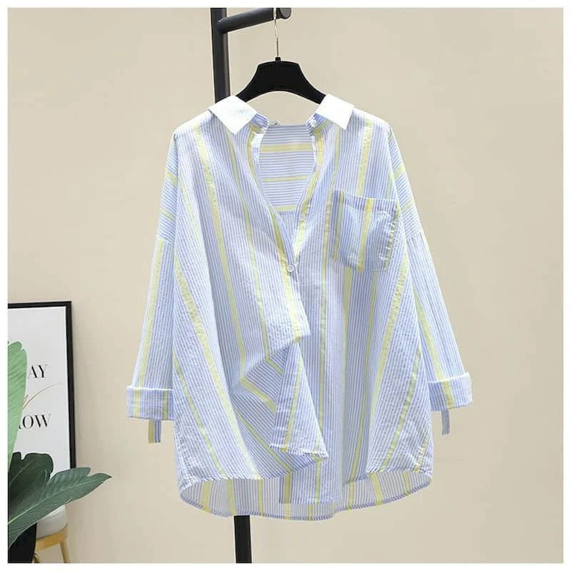 Рубашка-поло женская в полоску винтажная Свободная Повседневная модная