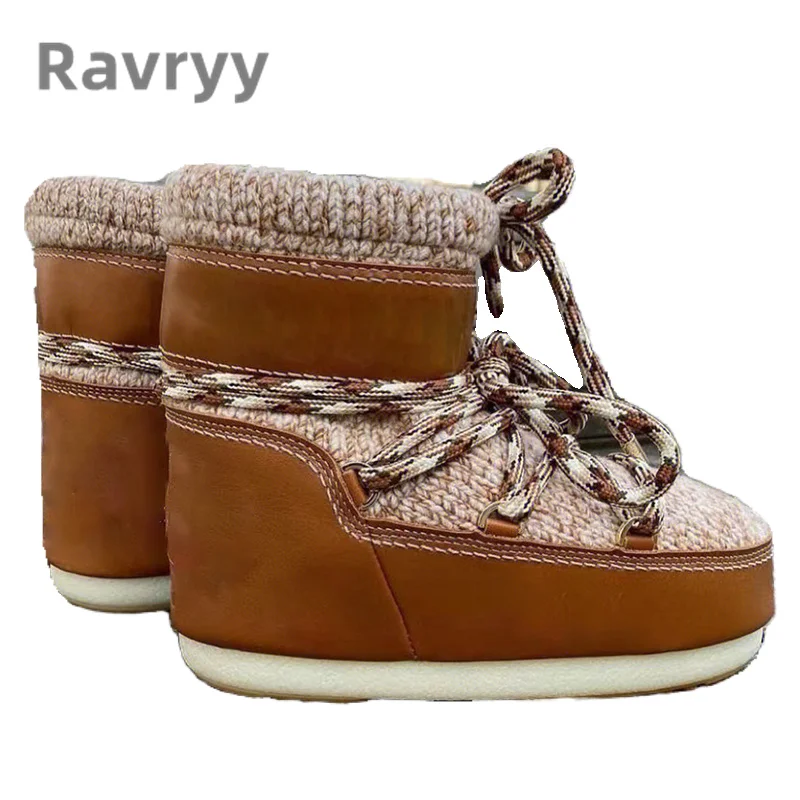 Fashion Strap Mixed Colors Ankle Snow Boots 2023 Winter New Thick Sole Warm Round Head Heightened Versatile Retro Women's Boots