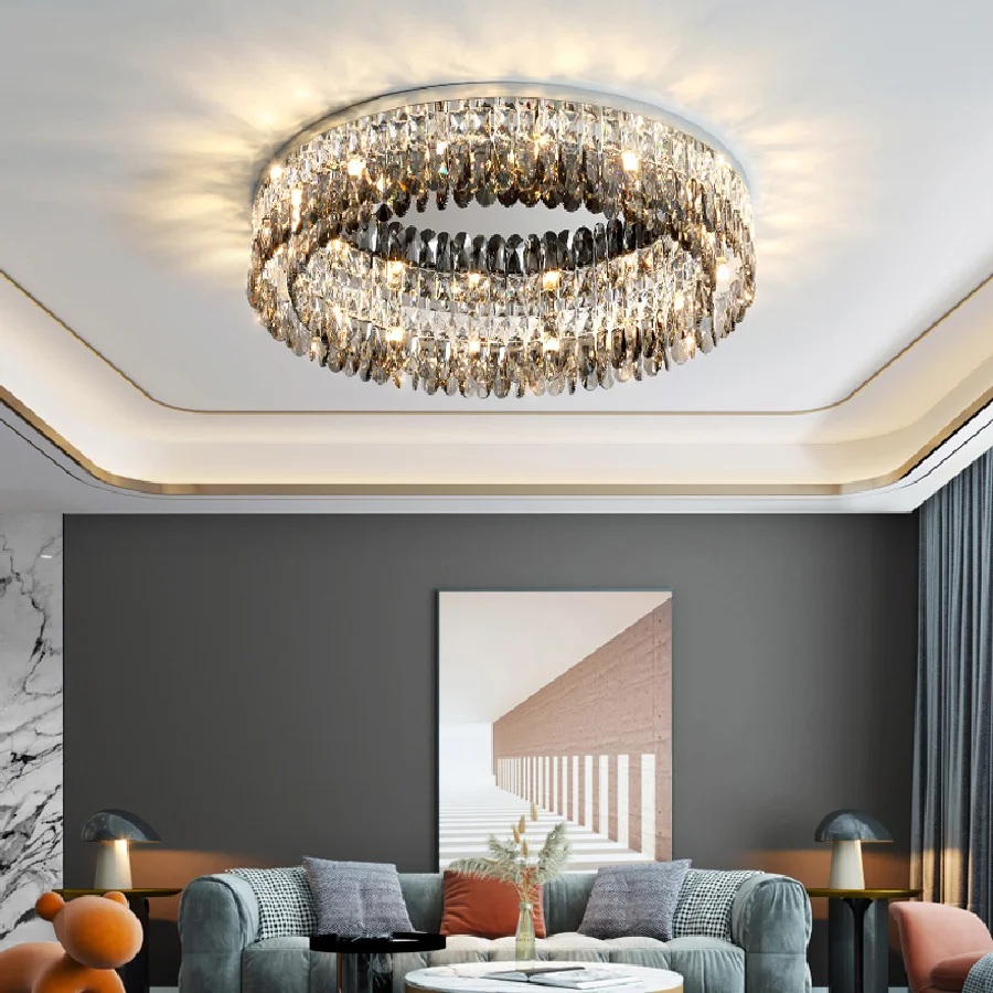 

Modern Luxury Smoky Gray Crystal Led Ceiling Lamp Lustre Bedroom Living Dining Room Home Decor Pendant Ceiling Lights Fixture