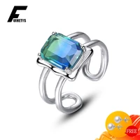 fuihetys s925 silver jewelry women ring accessories geometirc topaz gemstone open finger rings for wedding party promise gift