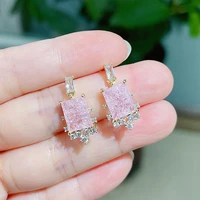 punki new arrival pink green burst rectangle cubic zirconia drop earrings for women girls fashion party wedding jewelry
