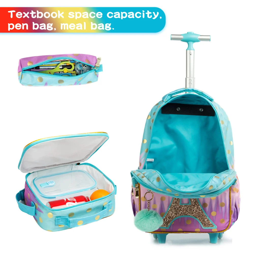 Bikab School Bags for Girls with Wheeled Bag Backpack for Kids Backpacks for School Teenagers Girls Tower School Bags for Girls