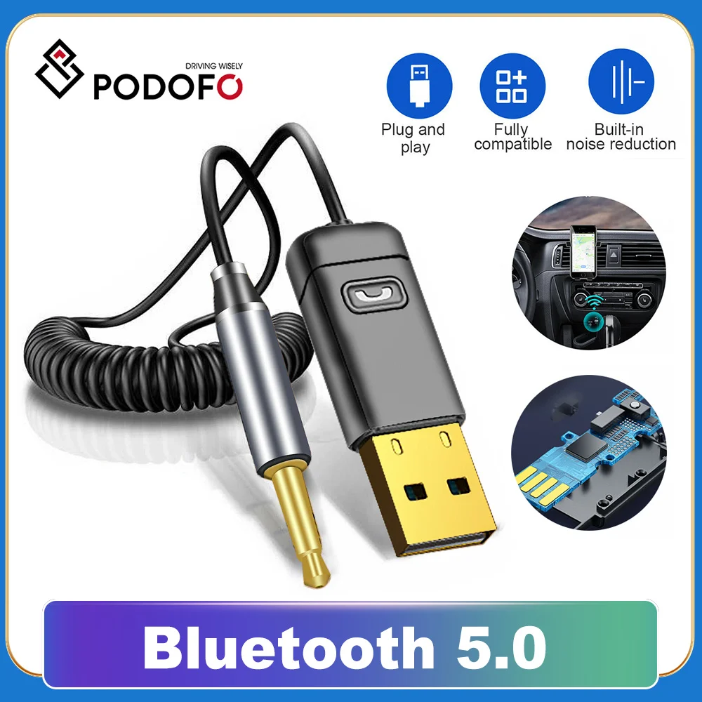 

Podofo Aux Bluetooth Adapter Audio Cable For Cars USB Bluetooth 3.5mm Jacks Receiver Transmitter Music Speakers Dongle Handfree
