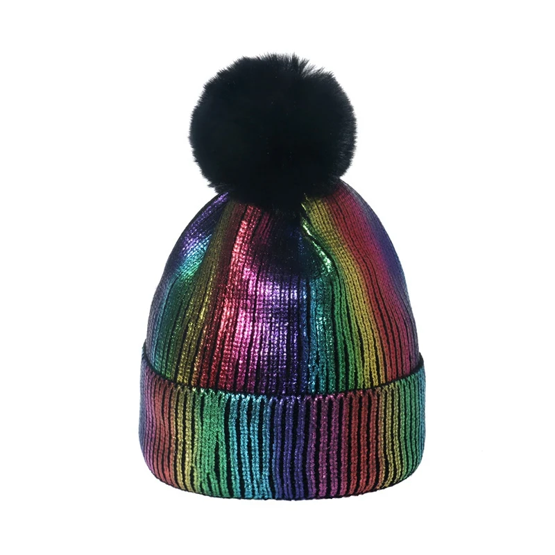 

Hip Hop Adult Outdoor Crimping Keep Warm Beanie Pompom Hat Fur Ball Solid Color Autumn Winter Women Knitted Hat Ski Cap