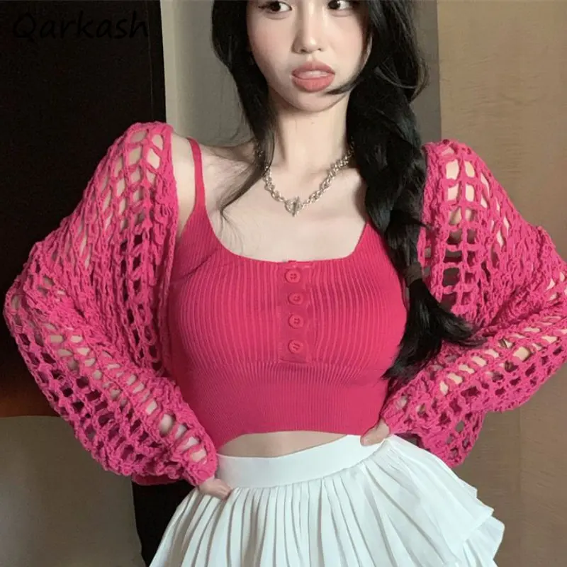 

Женская ажурная куртка, винтажная Солнцезащитная Летняя Сексуальная нежная Повседневная Уличная одежда с открытым стежком в эстетическом стиле