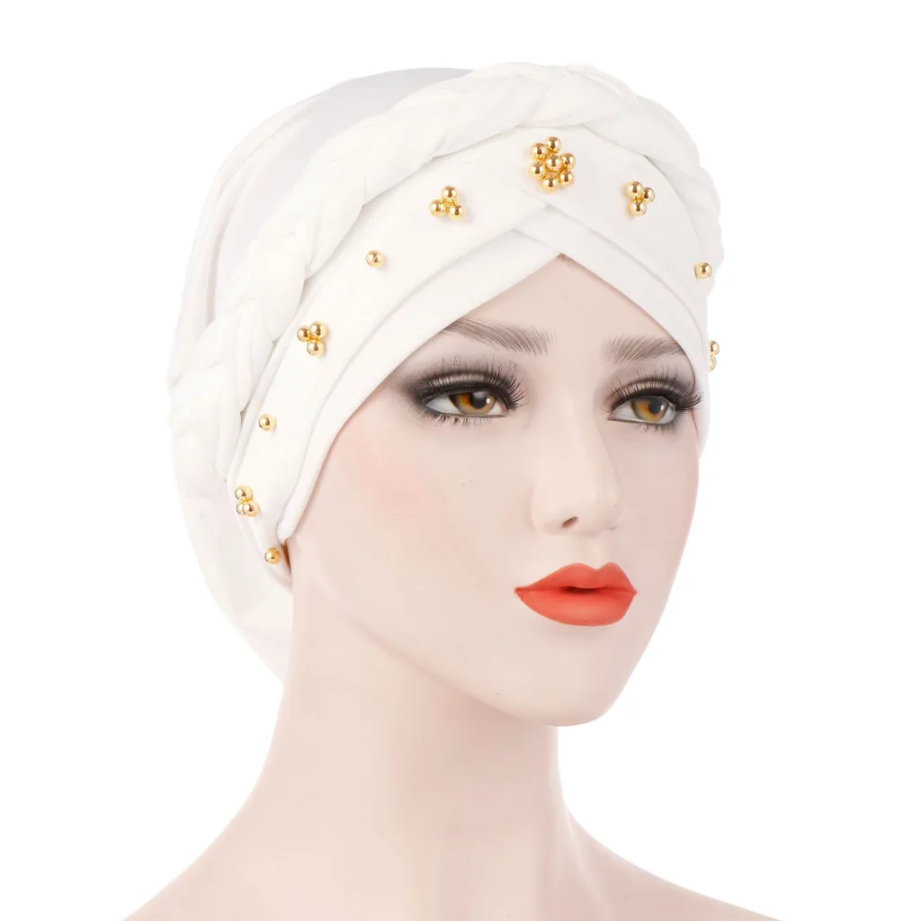 

Women Beading India Hat Muslim Ruffle Chemo Turban Wrap Cap Foulard Musulmane Pour Femmes Muslim Women's Hijabs حجاب المرأة