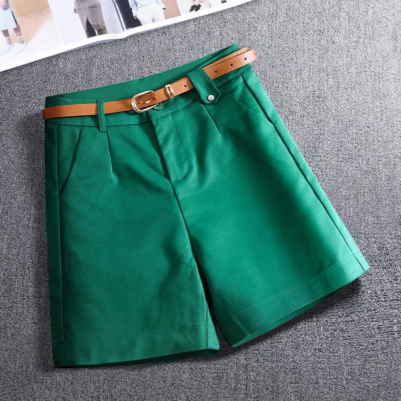

2022 Women's Summer New High Waist Wide Legs Shorts Female Pockets Loose A-line Shorts Ladies Solid Color Casual Shorts W219