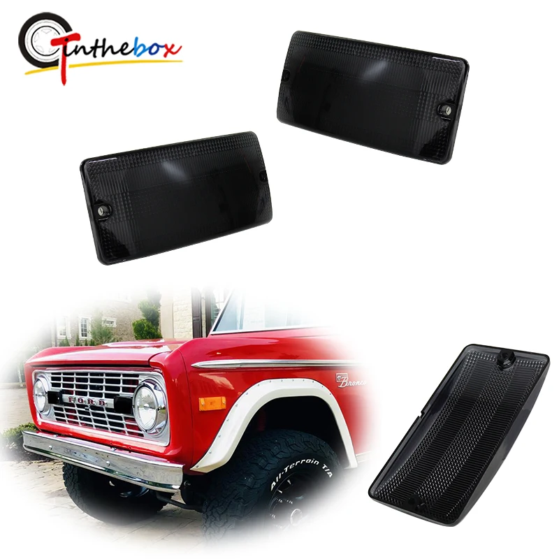 

Gtinthebox Smoked / Clear Lens Car Front Grill Parking / Turn Signal Light Housings For 1969-1977 Ford Bronco, No Bulb / Socket