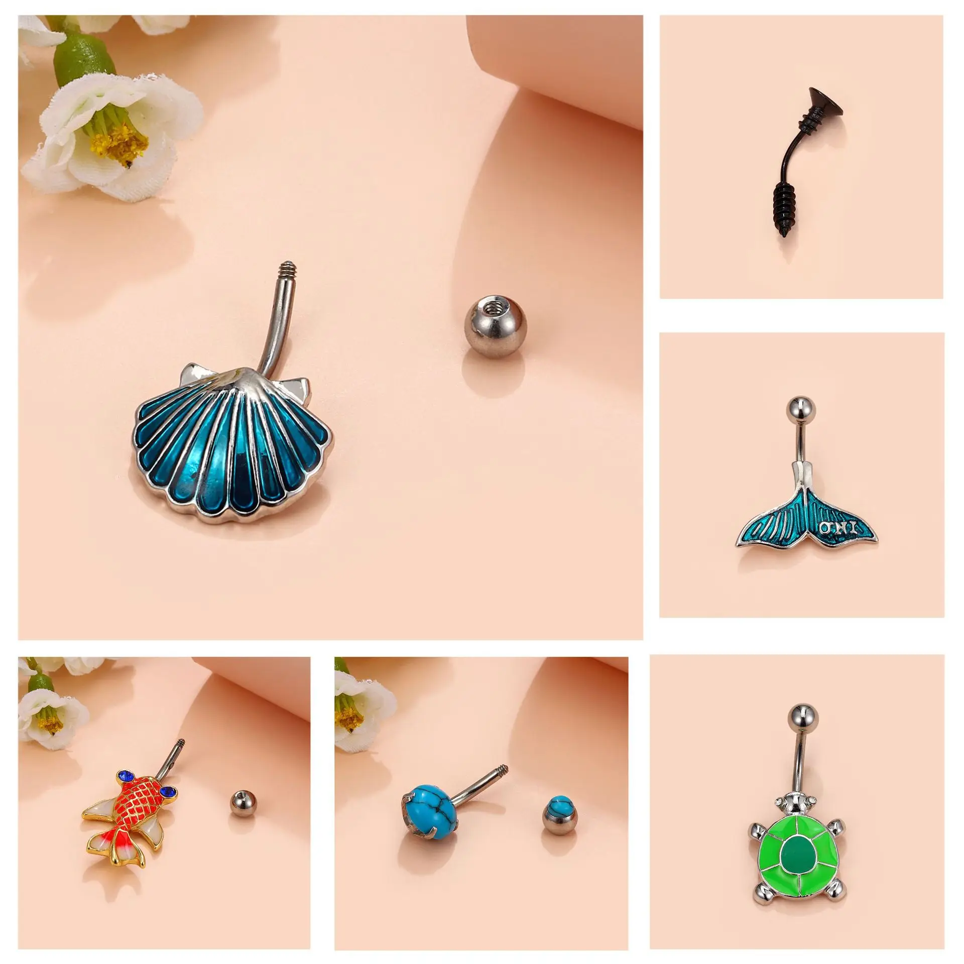 

1pcs Small Fish Turtle Mermaid Shell Belly Button Ring Human Body Piercing Jewelry Animal Stainless Steel Delicate Navel Nail