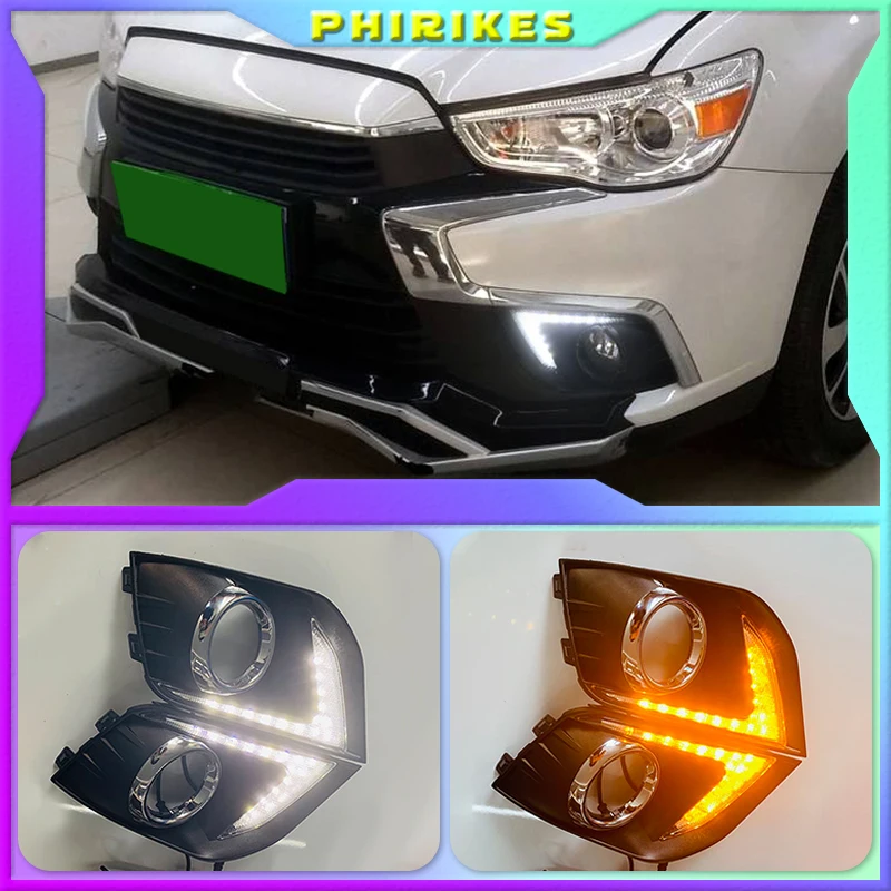 LED Daytime Running Lights For Mitsubishi Outlander Sport ASX RVR 2016 2017 2018 2019 DRL Fog lamp cover with yellow signal