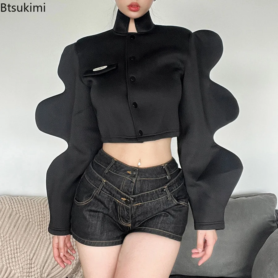 

Женская куртка с длинным рукавом, осенне-зимняя куртка с воротником-стойкой и рукавами-фонариками, 2022