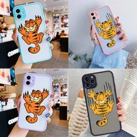 cute comics cat garfield phone case for iphone 13 12 11 pro max mini xs 8 7 plus x se 2020 xr matte transparent cover