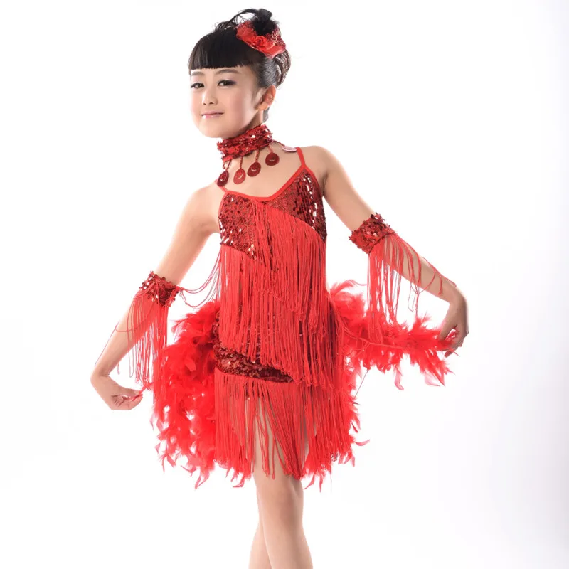 Сексуальная юбка для танцев костюмы с перьями длинные платья девочек детские