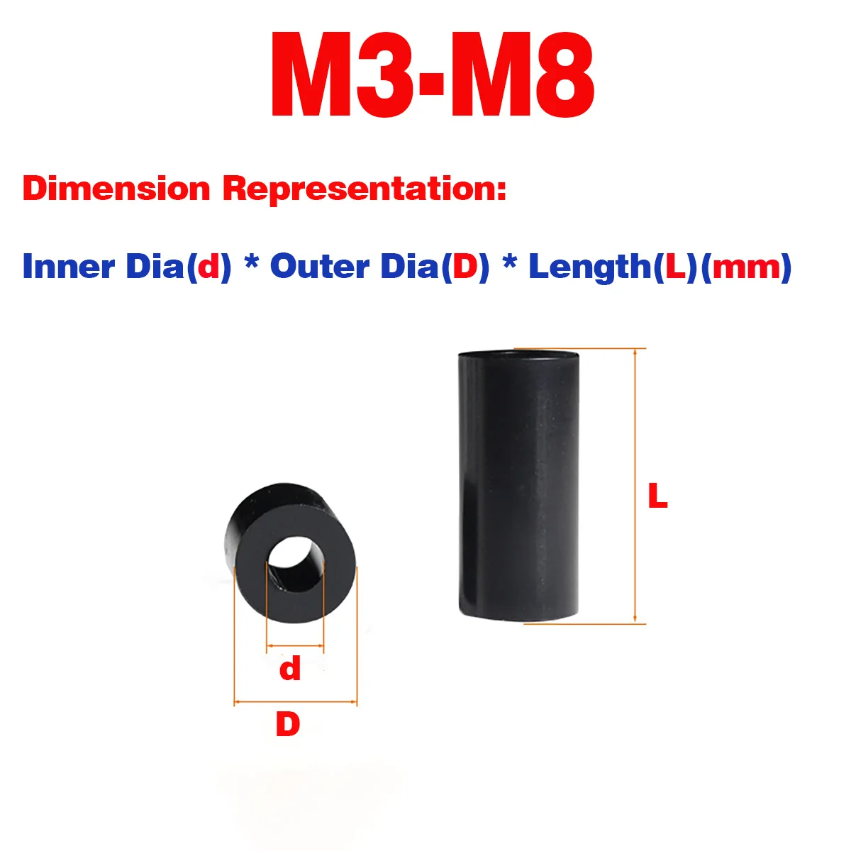 

Black Plastic Isolation Column/Cylindrical Insulating Gasket/Hard Spacing Thickened Heightening Column M3M4M5M6M8M10