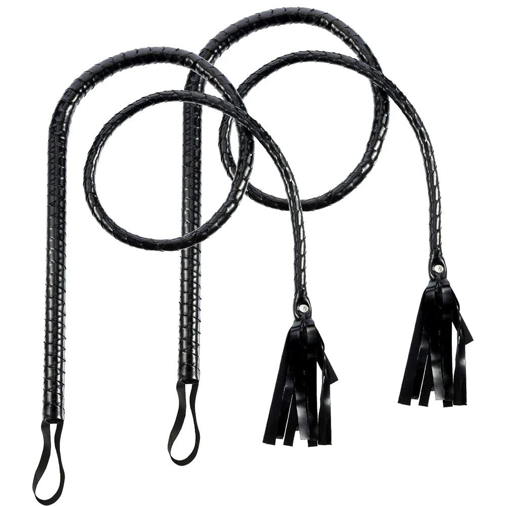 2 Pieces Leather Black Horse Whip 1.8 Meters/ 71 Inches Halloween Costume Whip Cosplay