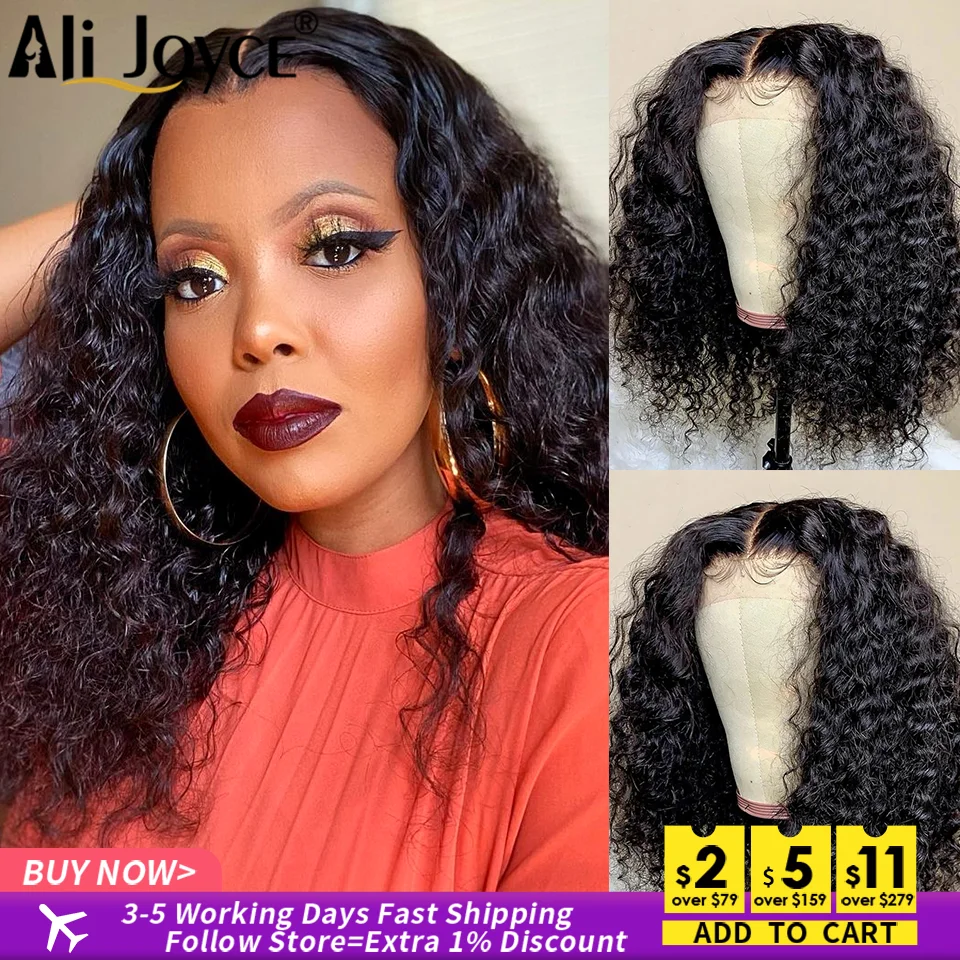 

Deep Curly Bob 4x4 Closure Wigs Human Hair Wig Natural Black Color Brazilian Hair For Black Women Deep Wave Short Bob Remy Hair