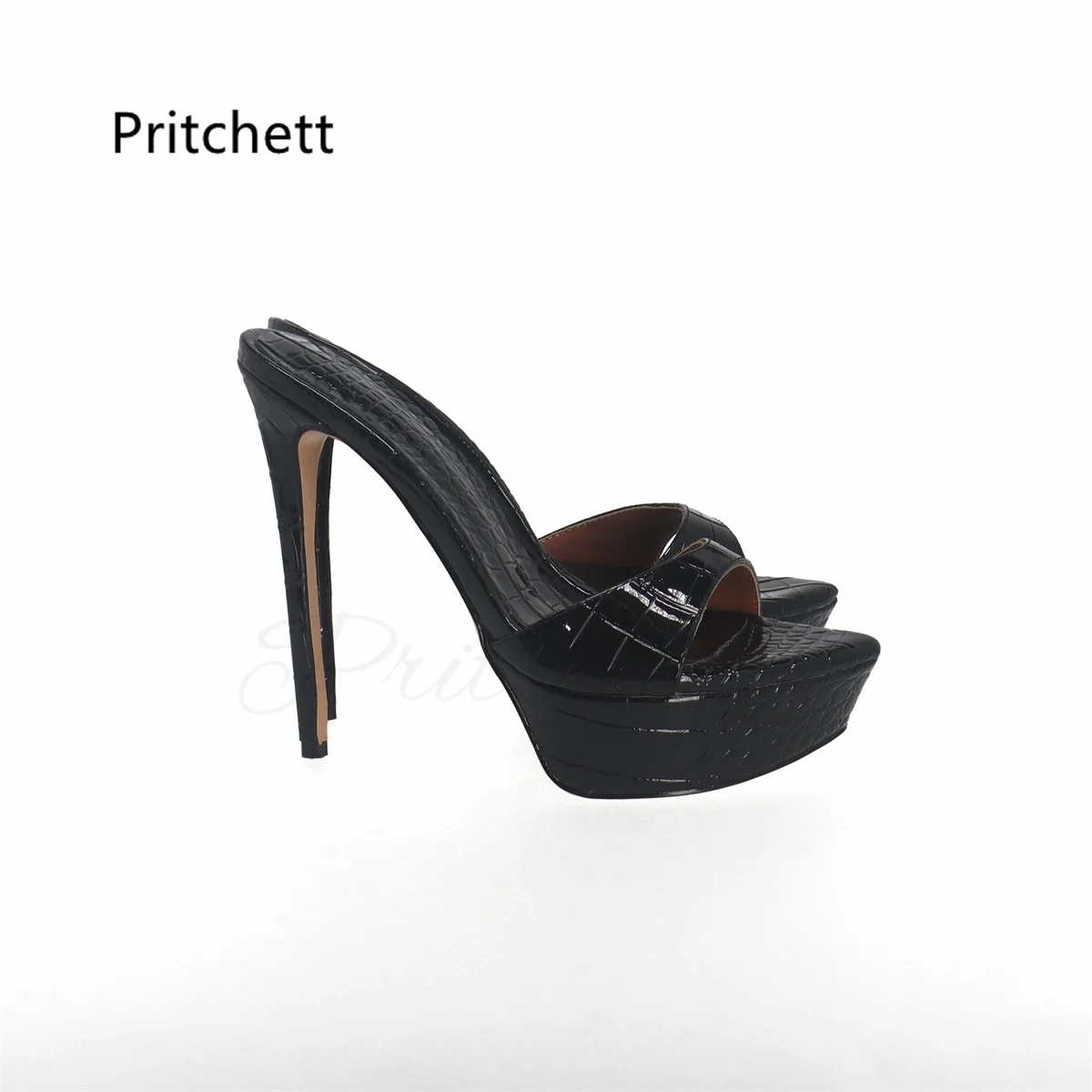 Patent Leather Super High Heels Black Sexy Sandals Slippers for Women Summer Shoes Open Toe Platform Stiletto Nightclub Shoes