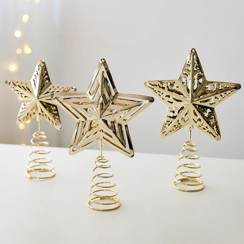 Рождественская Золотая светящаяся железная поделка 11/15/20 см ажурная елка звезда