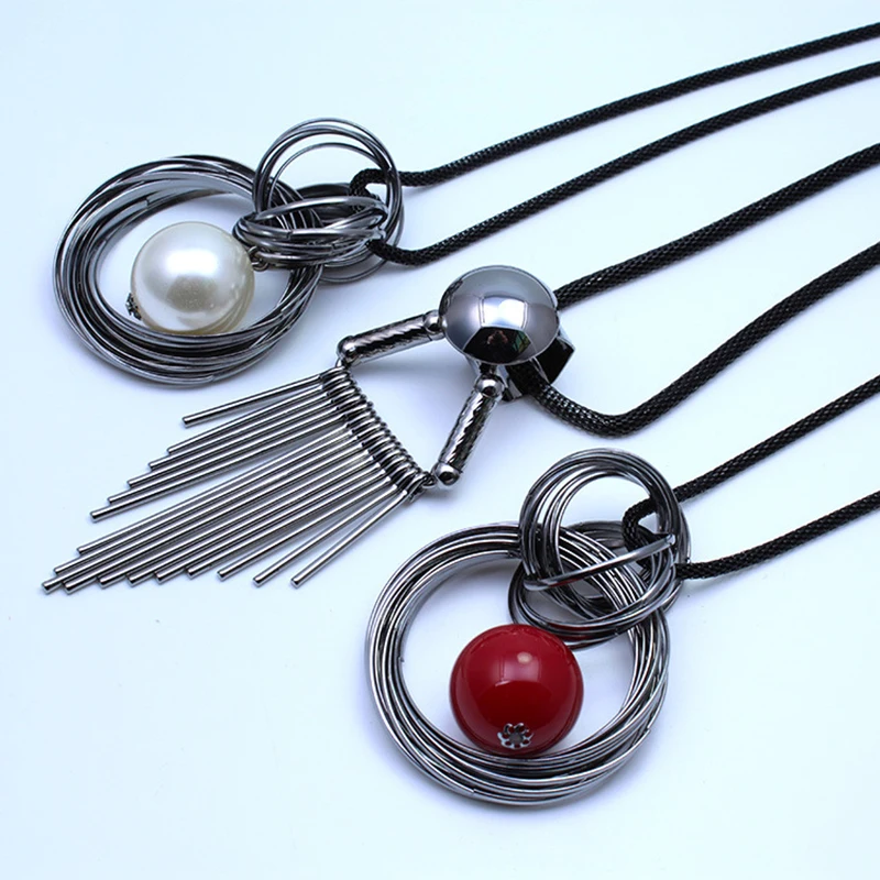 

LEEKER Vintage Pendants and necklaces Red White Pearl Long Chain for women Fashion Jewelry 2022 New Arrival Accessories 059 LK2