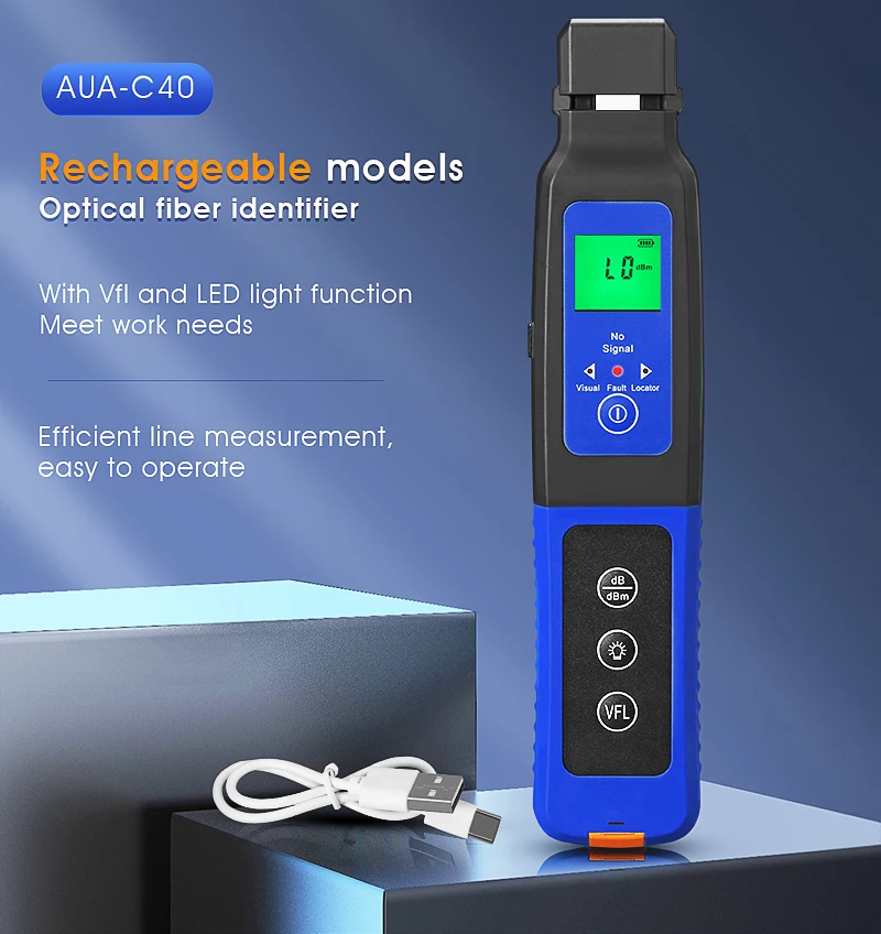 

Rechargeable Fiber Optic Identifier Live Fiber Optical Identifier AUA-C40/AUA-40 with Built in 10mw and LED Visual Fault Locator