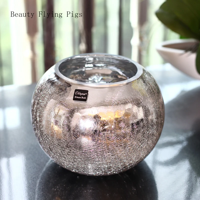 Light luxury plating silver glass vase flower color glass vase ball glass vase wedding dried flower storage decoration gift