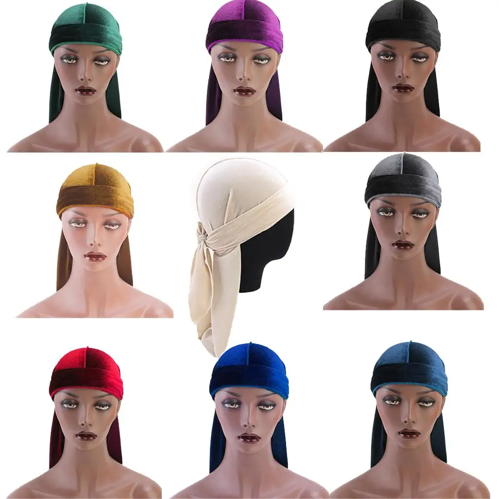 

Unisex Adults Soft Breathable Bandana Hat Velvet Durag Long Headwrap Long Tail Chemo Cap