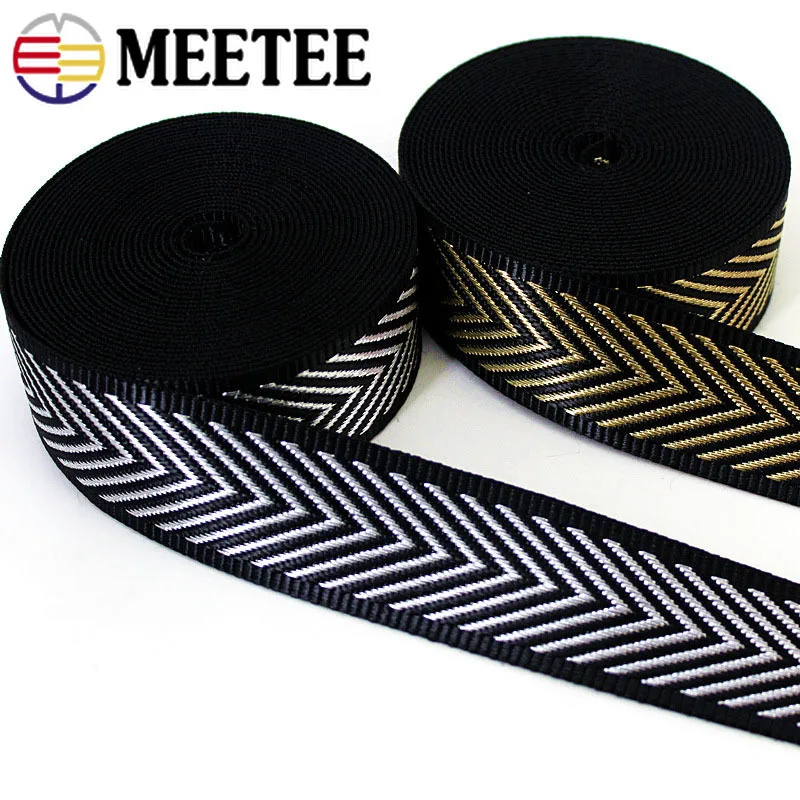 Meetee 3M Nylon 38mm 1.3mm Thick Jacquard Webbings Tapes Bag Strap Belt Ribbons for DIY Clothes Bias Binding Sewing Accessories
