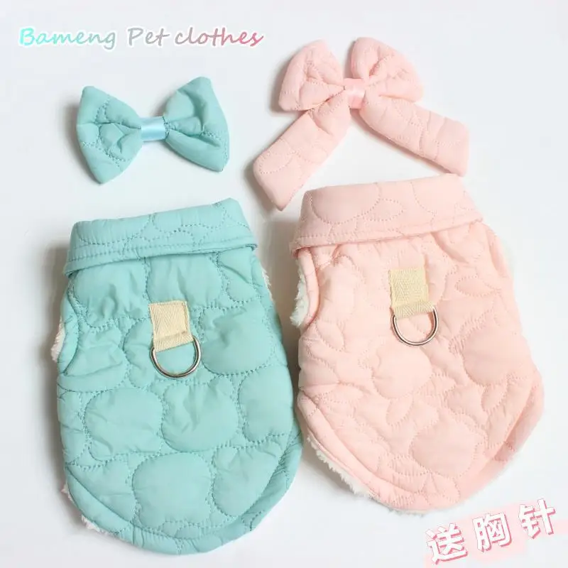 

Autumn Winter Bear Embroidered Vest Cute Bow Dog Clothes Vest Can Pull Pet Bichon Poodle Puppy Kitten Winter Cotton Padded Coat