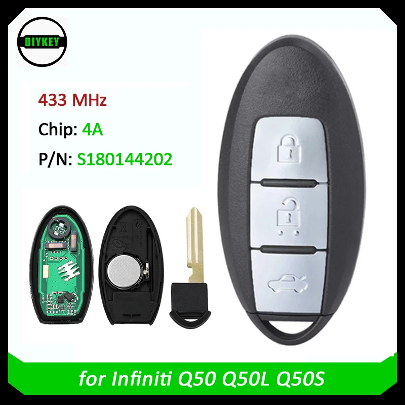 

Новинка, трехкнопочный телефон, 433 МГц, с чипом 4A, S180144202, для Infiniti Q50, Q50L, Q50S, с вставным ключом