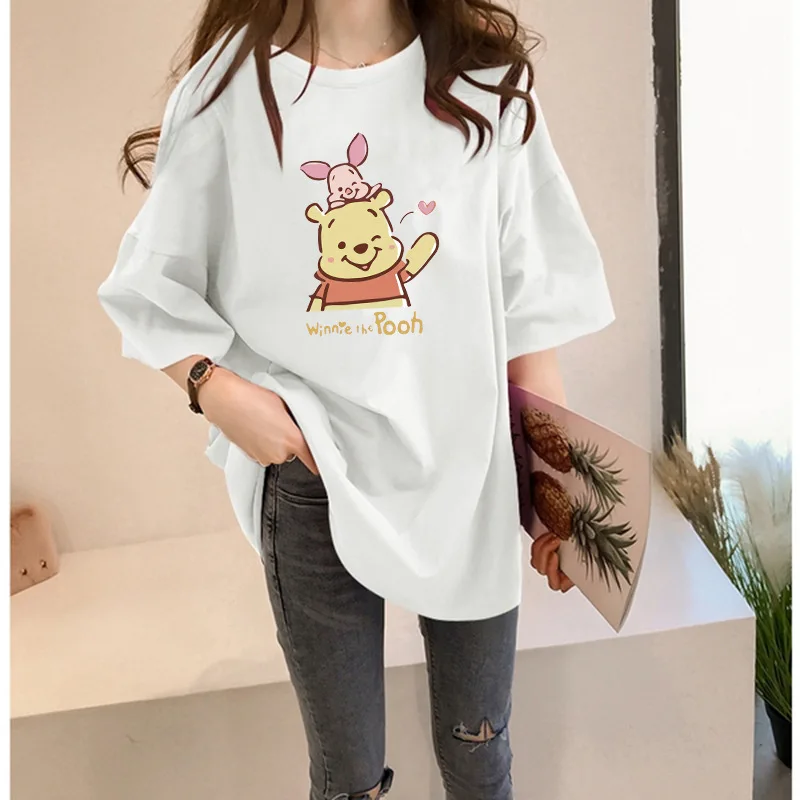 

Pooh T-shirt Summer Fashion New Mid-length Ahort-sleeved Top Round Neck Large Size T-shirt Women's Casual Loose Women's Clothing