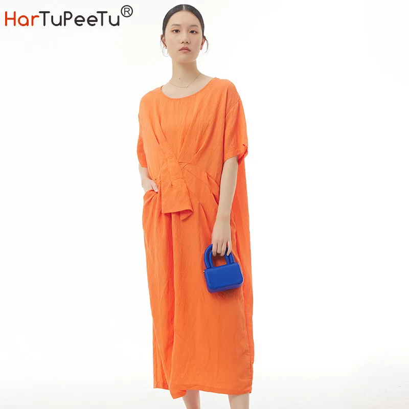 

Long Dress Women 2022 Summer Elegant Dresses Luxury Big Loose Shirring Design Comfortable Plain Vestidos Mujer with Pocket