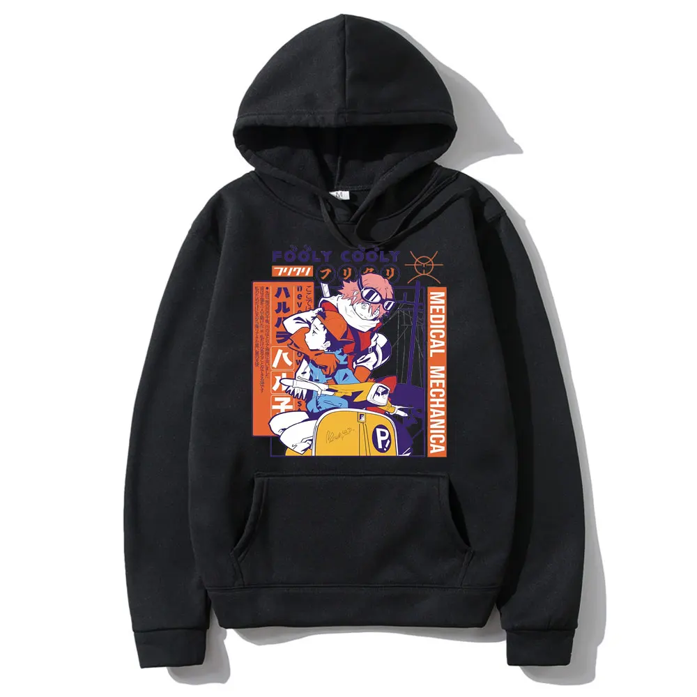 

Flcl Haruko Vespa Black Hooded Sweatshirt Anime Fooly Cooly Print Hoodie Men Women Cartoon Manga Loose Casual Hoodies