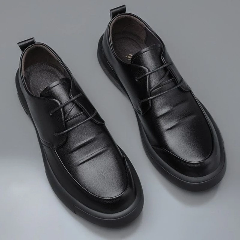 

Мужские кожаные туфли, повседневная мягкая подошва с большим носком, Классическая Летняя дышащая деловая обувь на шнуровке
