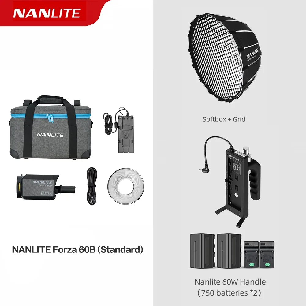 

Nanguang Nanlite Forza 60B 60W Bi-color 2700K-6500K LED Light Video Light Professional Studio Strobe Lamp Lighting