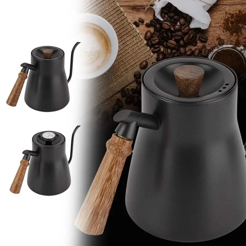 

Чайник для кофе, чайник из нержавеющей стали с контролем температуры, 850 мл, кофеварка с изолированной деревянной ручкой работает на плите и ...