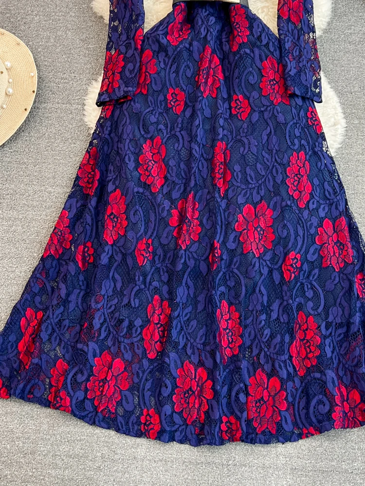 Элегантное кружевное платье женское демисезонное облегающее платье-трапеция с