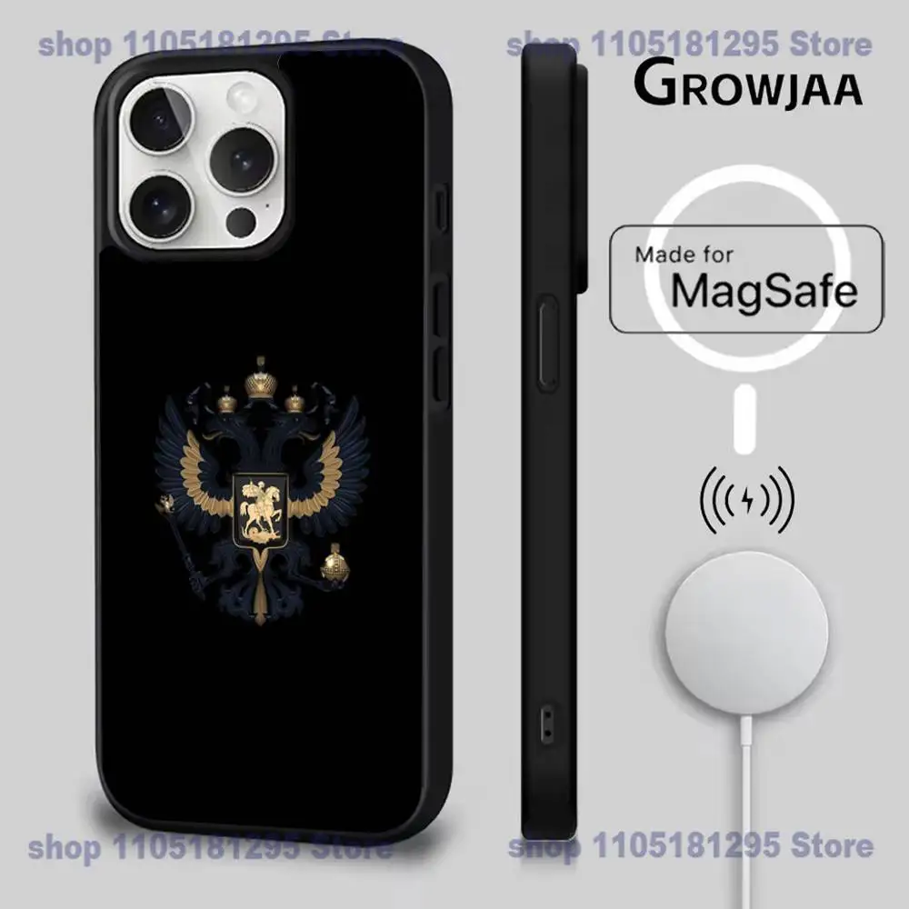 Чехол для телефона с национальным гербом России для iPhone 17,16,15,14,13,12,11,Pro,Max,Plus,Mini,SE4,E Magsafe с беспроводной зарядкой (art.: 3920d2b47058d) - 3920d2b47058d