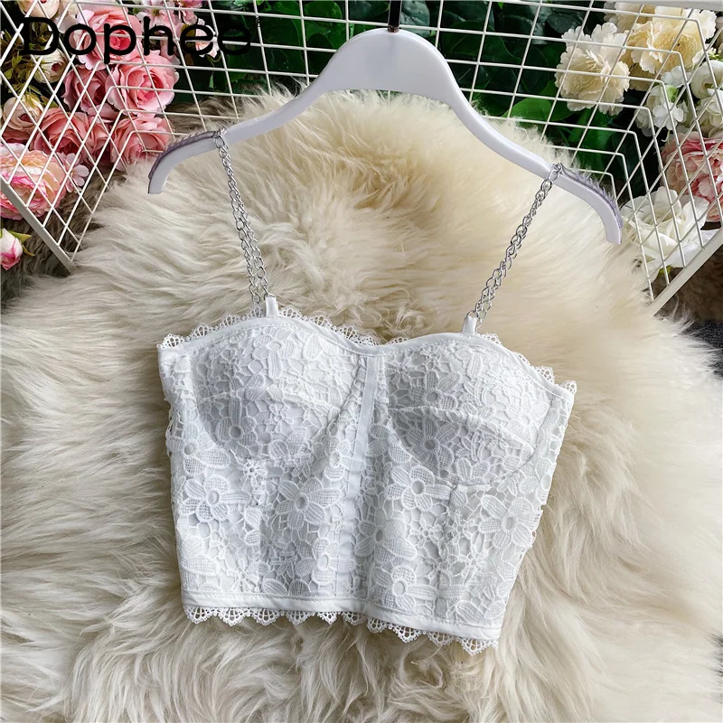 

Women Metal Chain Lace Backless Camis New Style Sexy Fashion Spring Summer Temperament Lady Top 2022