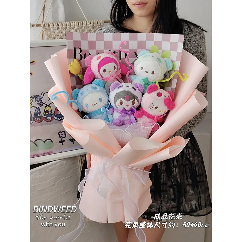 

Милая мультяшная кавайная Sanrioed Kuromi Cinnamoroll My Melody новая плюшевая кукла дарит подруге цветочный букет Qixi подарок на день Святого Валентина