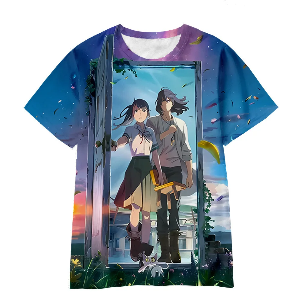 

2023 Cartoon Anime Suzume No Tojimari 3D Digital Printing Short-sleeved T-shirt for Adults and Children Children's Toys Gifts