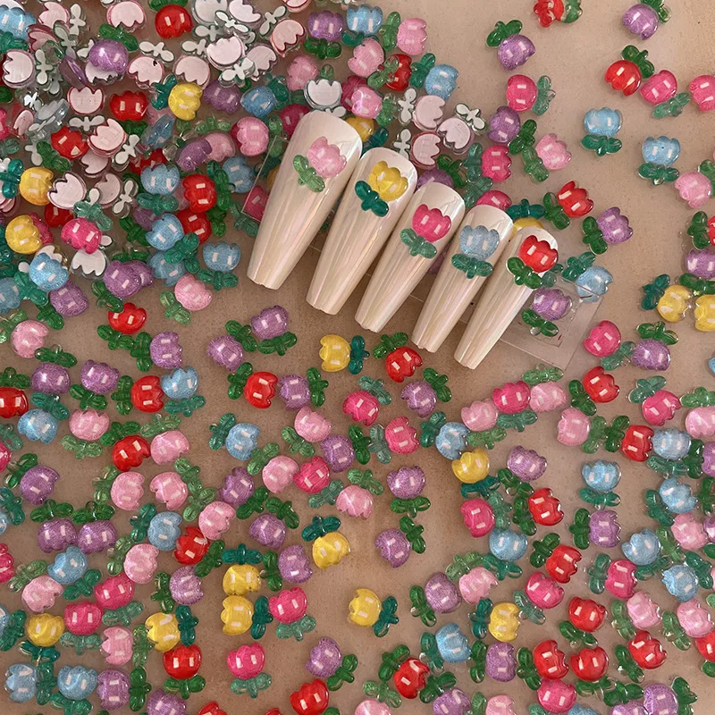 

20 шт. подвески для ногтей Стразы летние тюльпаны цветы цветки милый стиль мультяшное украшение для ногтей