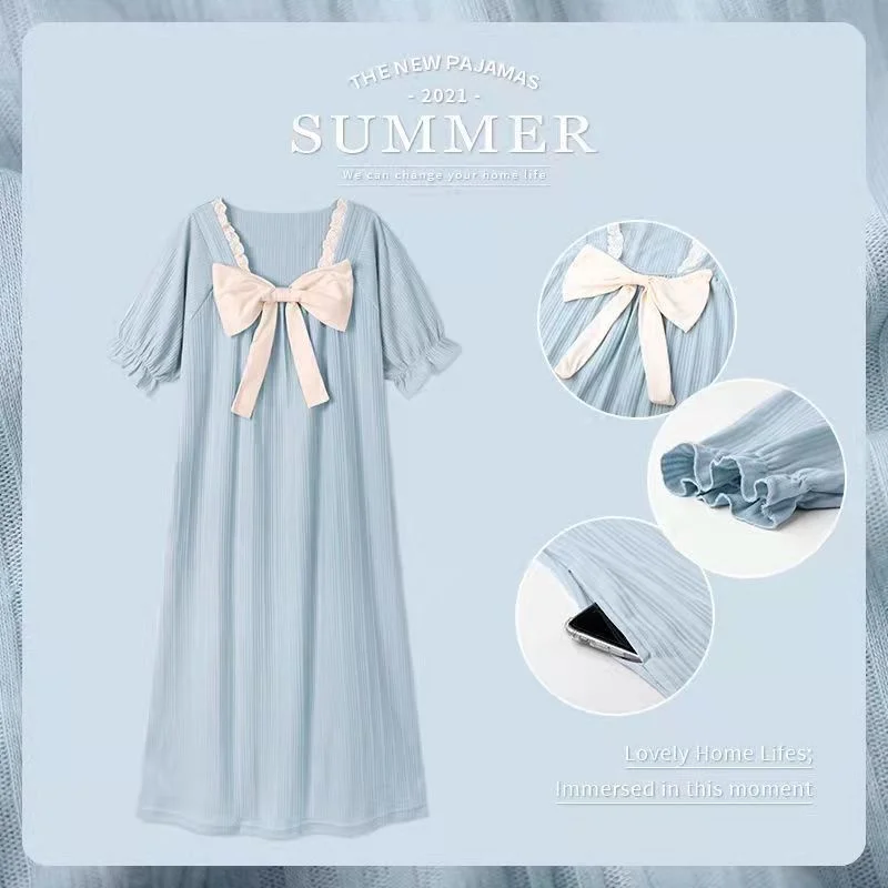 2021 new 100% cotton nightdress women's summer thin short sleeve student pajamas Princess Dress