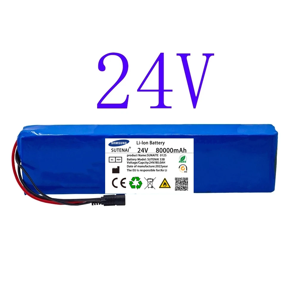 

24V 80AH Large Capacity Battery Pack 7S4P 29.4V BMS Original Electric Bicycle Wheelchair Scooter Lithium Battery Pack + Charger