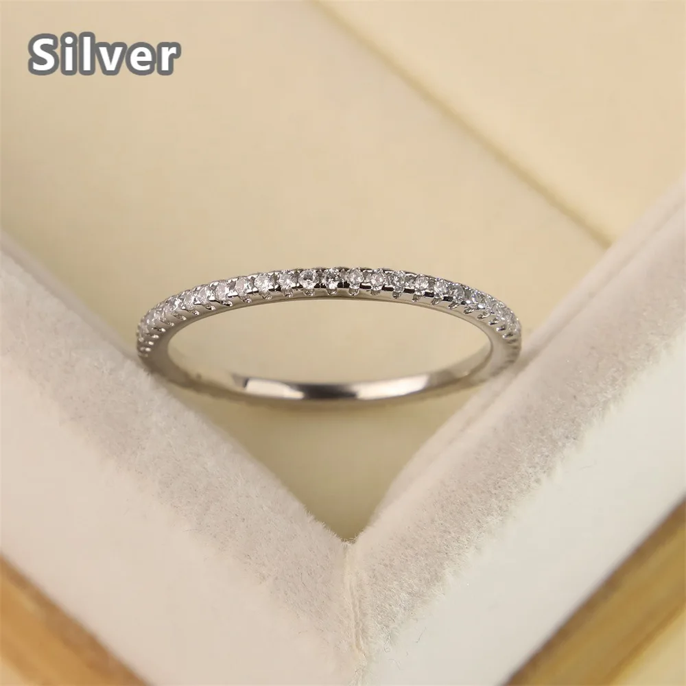 Hot-selling pure silver color ring couple ring single row zircon strip ring ring plated with white gold color
