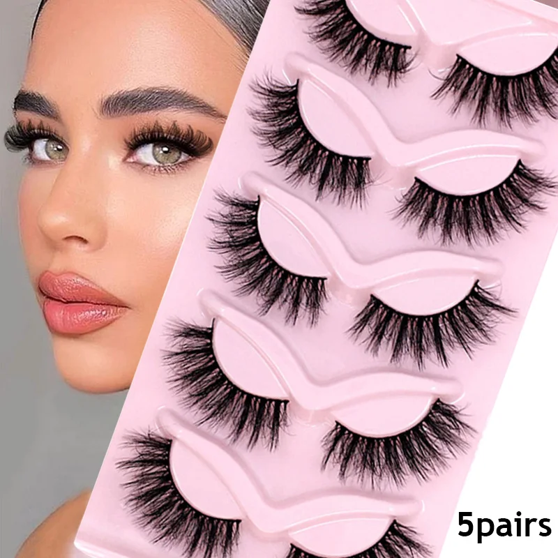 

New 5 Pairs Natural Fluffy 3D Mink False Eyelashes Handmade Hypoallergenic Makeup Kit Mink Lashes Extension Eye Lashes