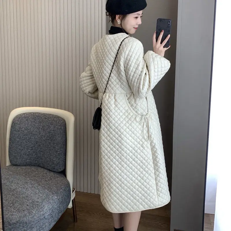 Autumn and Winter 2022 New Korean Fashion Casual Loose Lightweight Cotton Dress Medium Long Warm Cotton Elegant Women's Coat