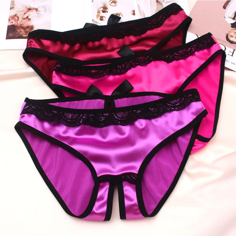 

G-string Underwear Panties Briefs Thong Low-rise Crotchless Bowknot Silk Satin Seamless Ladies Sexy Non-trace Luxury Underpants