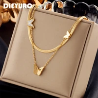 dieyuro 316l stainless steel frosted butterfly pendant necklace for women new trend girls 2in1 snake chain jewelry party gifts