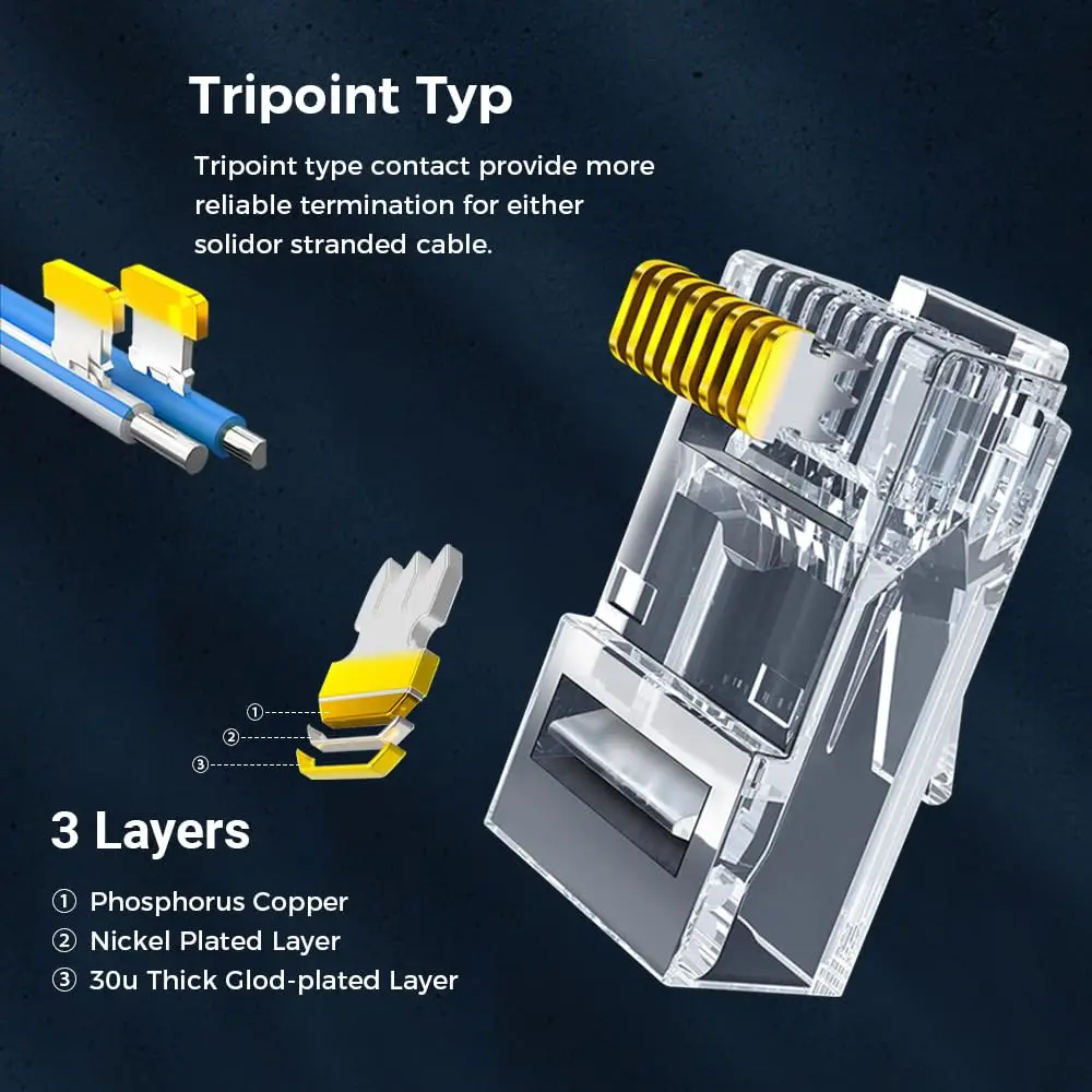 Фото Разъем RJ45 CAT6, проходной, с позолоченными контактами 8P8C, UTP, в защитном корпусе, модульный сетевой штекер Ethernet №3